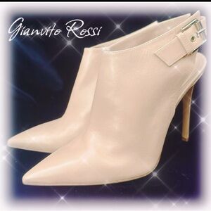 GIANVITO ROSSI NUDE HIGH HEEL LEATHER MULES / SLINGBACK ANKLE BOOTS -9 - NEW!🔥